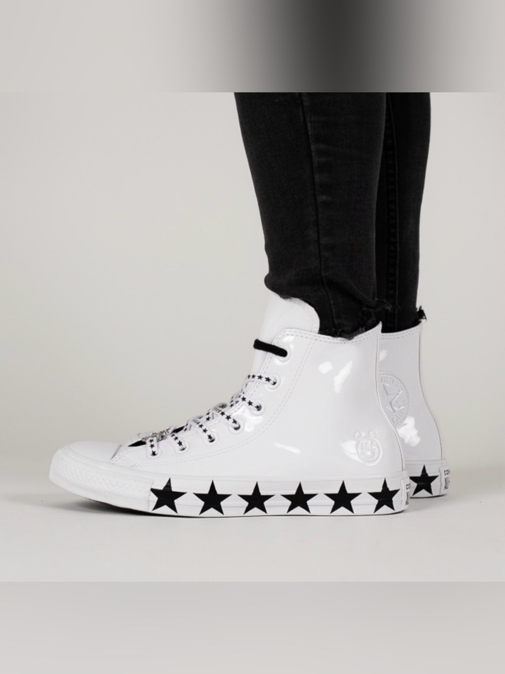 Converse Miley Cyrus X White High Top Lace-Up Boots with Black Star Accents 8